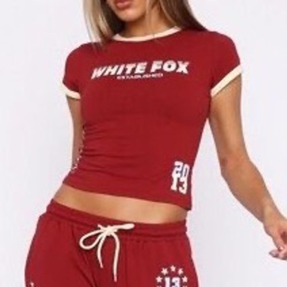 White Fox Team Established 2013 Ringer‎ Tee Maroon Cream Graphic Baby Tee S NWT
